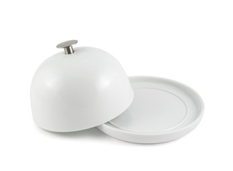 Ceramic plate cover over white dish
