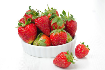Fresh ripe strawberries in a bowl, horizontal