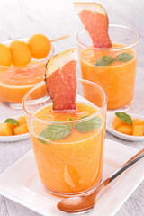 melon gazpacho and prosciutto