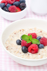 healthy breakfast - oatmeal with fresh berries, bowl of berries