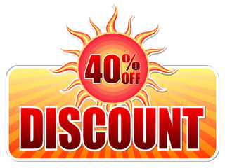 summer discount and 40 percentages off in label with sun