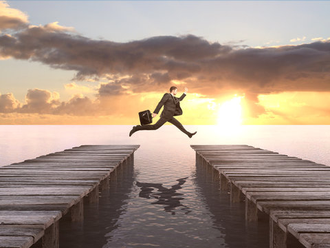 Man With Briefcase Jumping