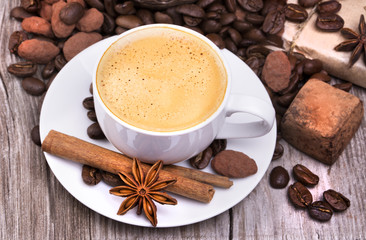 coffee with Chocolate bar and spices