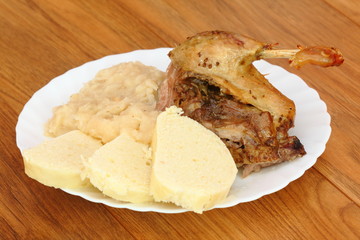 roast duck, sauerkraut, dumplings