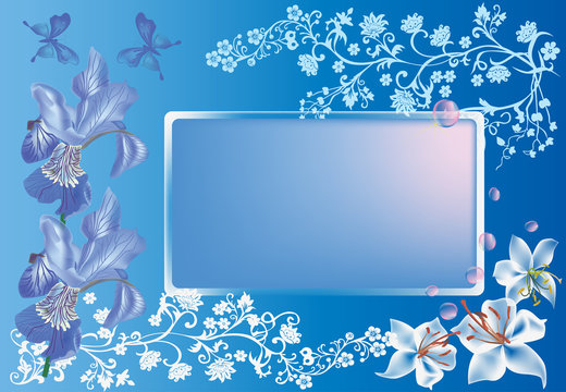frame in blue lily and iris ornament