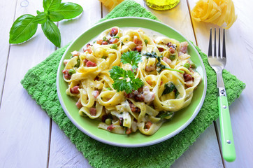 Pea and Pancetta Tagliatelle