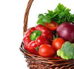 Various vegetables in a brown basket
