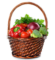 Various vegetables in a brown basket