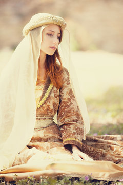 Madieval lady at outdoor.
