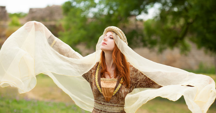 Madieval lady at outdoor.