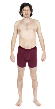 Isolated Scrawny Caucasian Adult Man Wearing Underwear