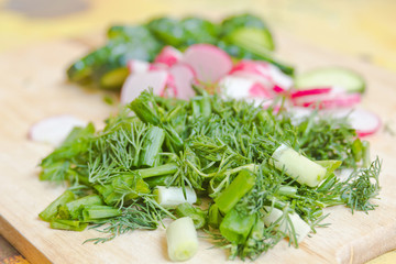 sliced ​​vegetables on the board