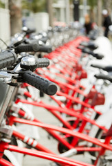 Bikes parked on the street in Barcelona, Spain