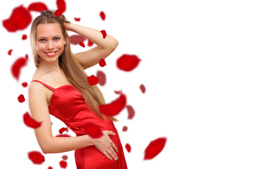 Obraz na płótnie Canvas Beautiful young woman in red dress