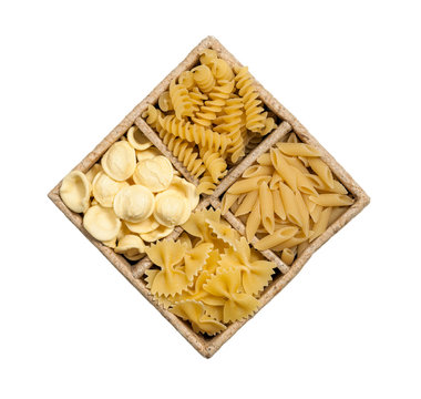 Collection of Italian Pasta isolated on white.