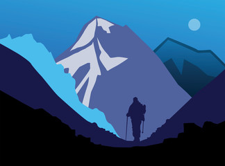 Fototapeta na wymiar Hiker in mountains, vector illustration