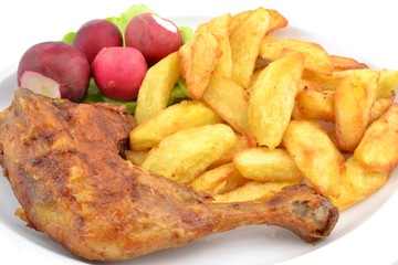 udko kurczaka z rożna i frytki