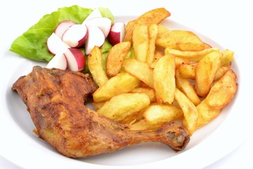 udko kurczaka z rożna i frytki