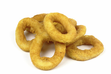 fried squid ring on the white backg