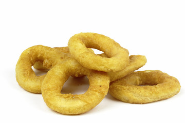 fried squid ring on the white backg
