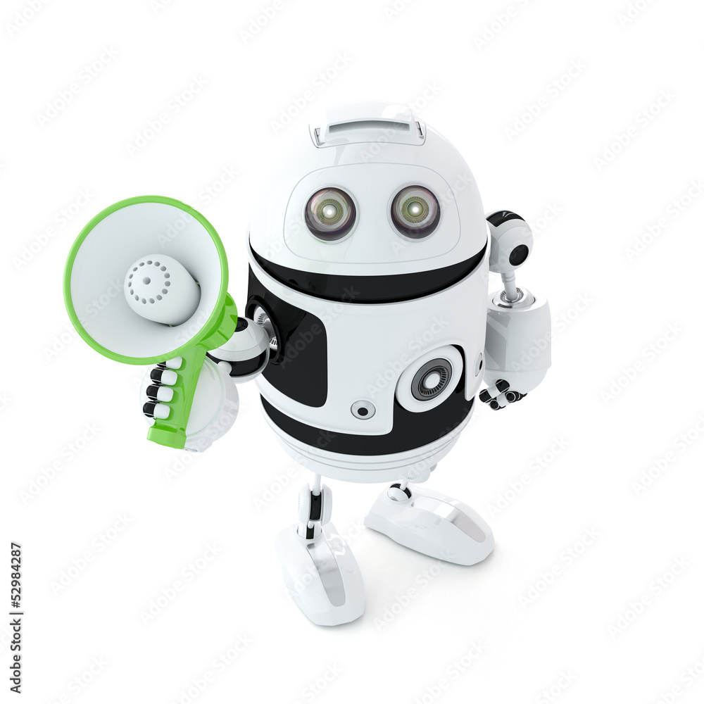 Poster android shouting through megaphone