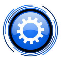 gears circle blue glossy icon