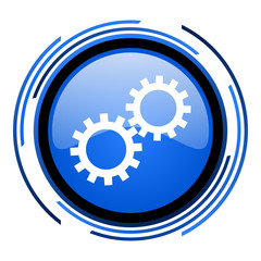 gears circle blue glossy icon
