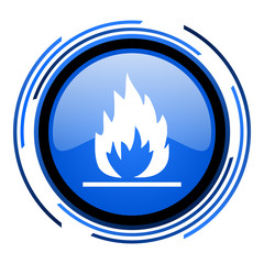 flames circle blue glossy icon
