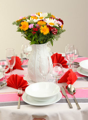 Beautiful table setting for breakfast