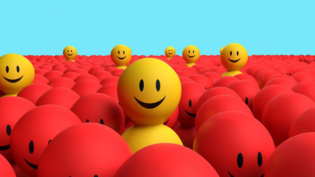 Some 3d Yellow Men Come Out From A Red Crowd