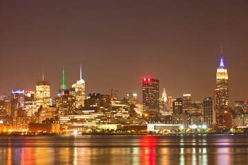 Fototapeta na wymiar New York City, USA colorful night skyline panorama