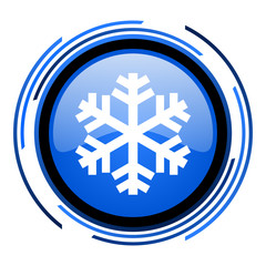 snowflake circle blue glossy icon