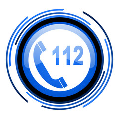 emergency call circle blue glossy icon