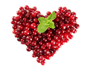 Ripe red cranberries, isolated on white.