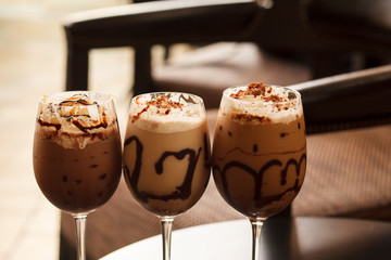cold fresh ice coffee with chocolate close up