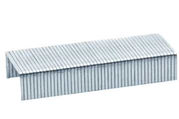 Stack of metal staples. Isolated on a white.