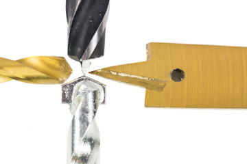 Various type of drill bits over white background