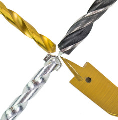 Various type of drill bits over white background