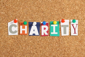 The word Charity on a Cork Notice Board