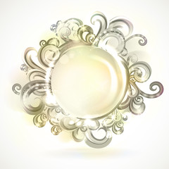 Retro round frame with design elements.