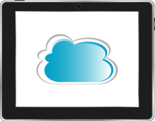 realistic computer tablet with cloud on background isolated