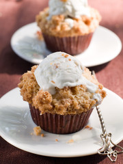 Sweet muffin with rhubarb, selective focus