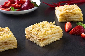 Mille-feuille puff pastry known as the Napoleon, vanilla  slice