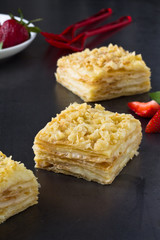 Mille-feuille puff pastry known as the Napoleon, vanilla  slice
