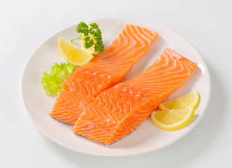 Raw salmon fillets