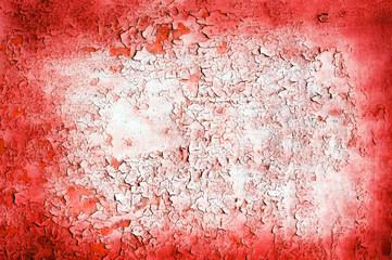 Red wall with old cracked paint - obrazy, fototapety, plakaty