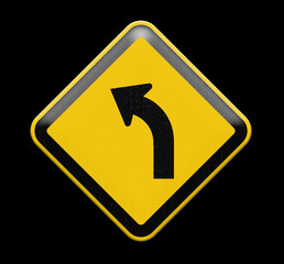 sign of road curved ahead on a white background