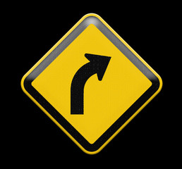 sign of road curved ahead on a white background