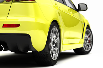 Fototapeta na wymiar Rear of a yellow car (focused)