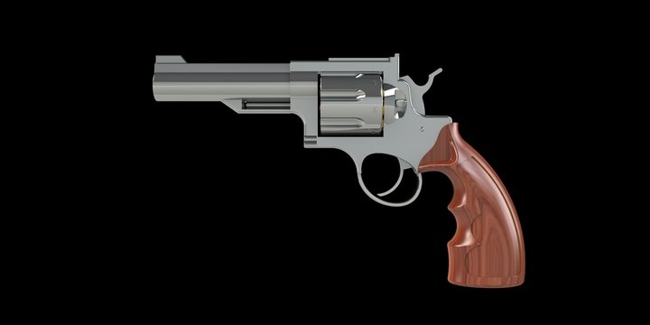 Gun revolver and bullets isolated